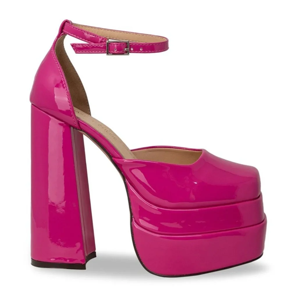Platform Chunky Heels for Women, with Block Heel and Ankle Strap Design